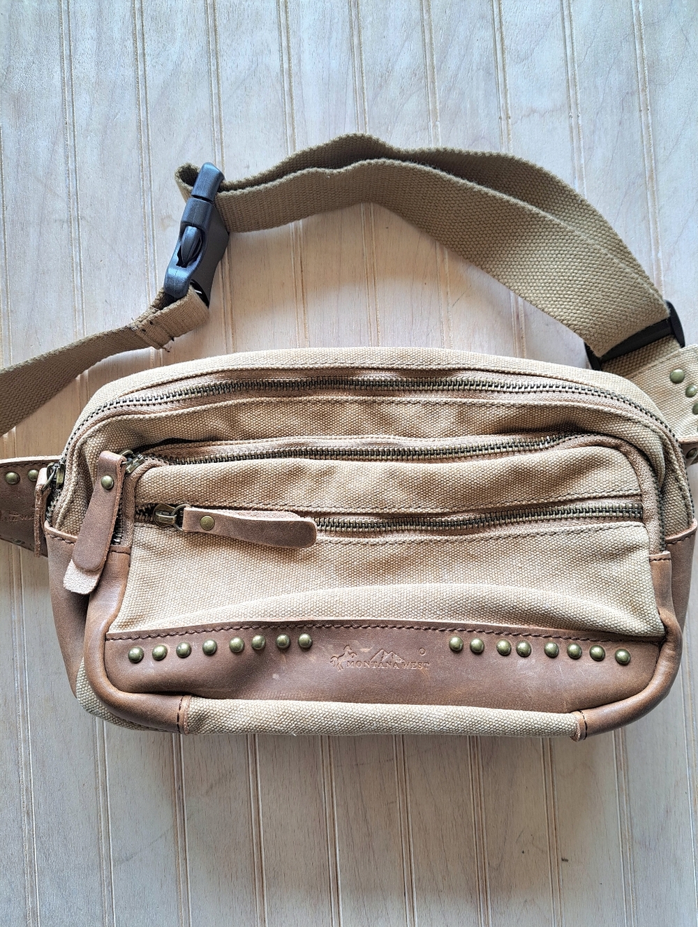 Montana West Boho Canvas Leather Studded Waist Bag Fanny Pack Belt Bag Western
